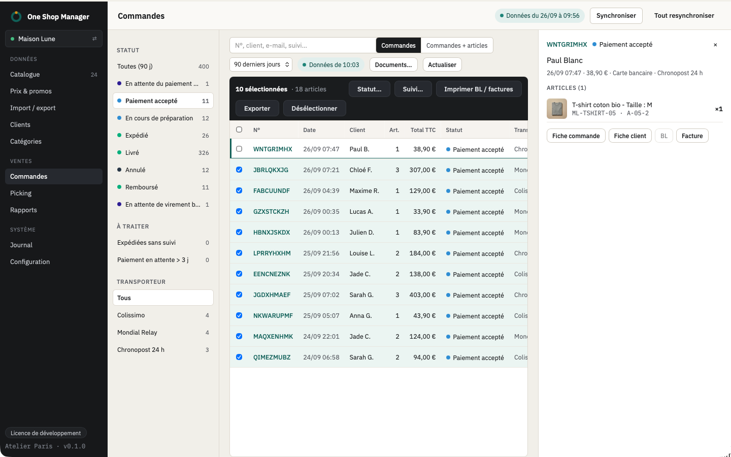 Commandes et picking